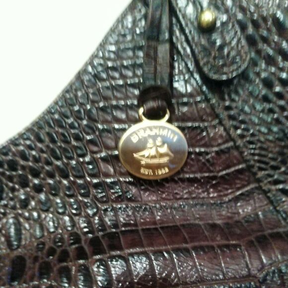 BRAHMIN Brown XL CROC Embossed Leather Shoulder Handbag Tote HOBO - Picture 3 of 12